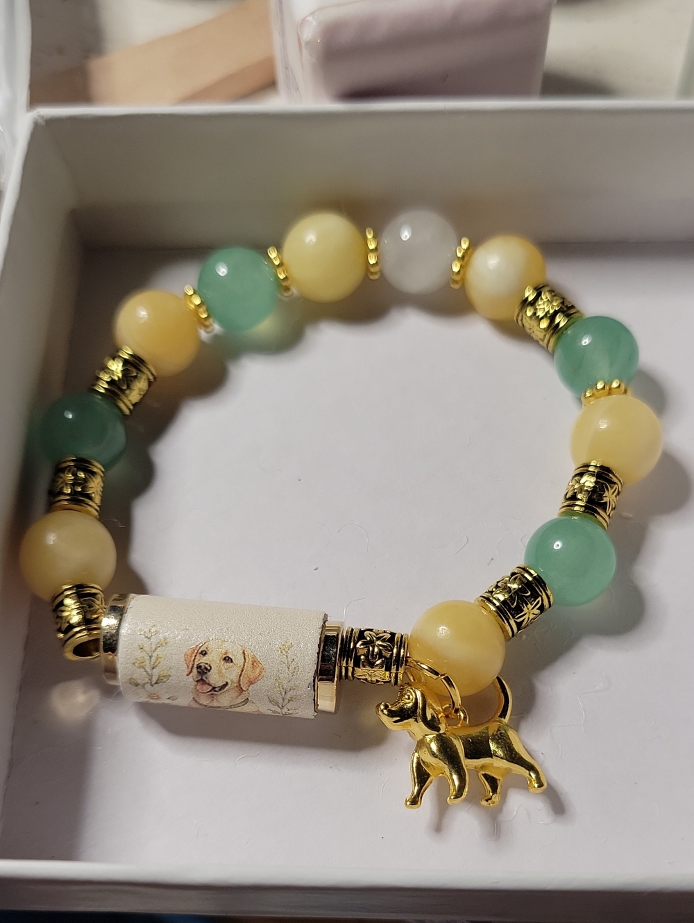 Yellow & Green Beaded Yellow Labrador Charm Bracelet